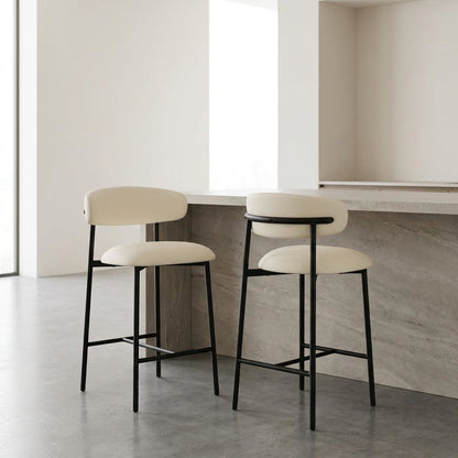 Vegan Leather Counter Stools with Back, Kitchen Island, Cream, Set of 2