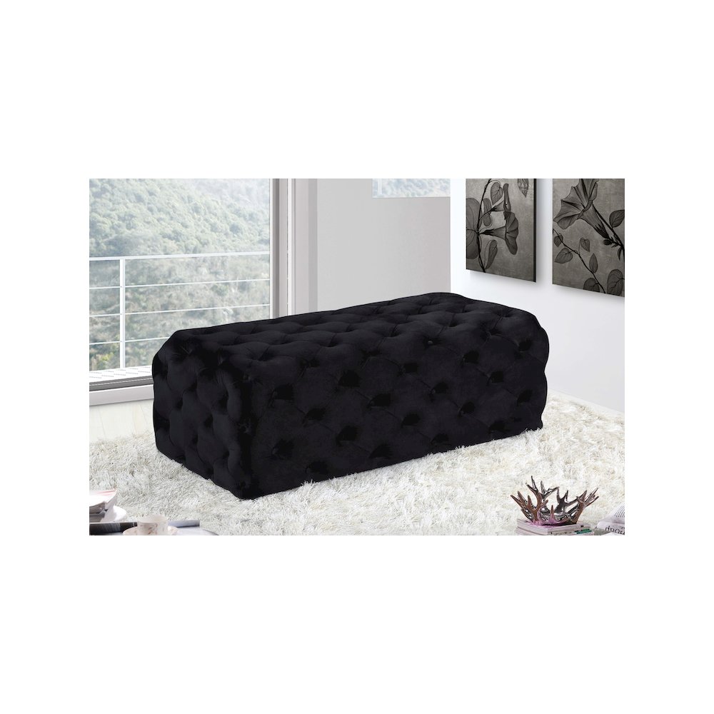 Casey Black Velvet Ottoman/Bench