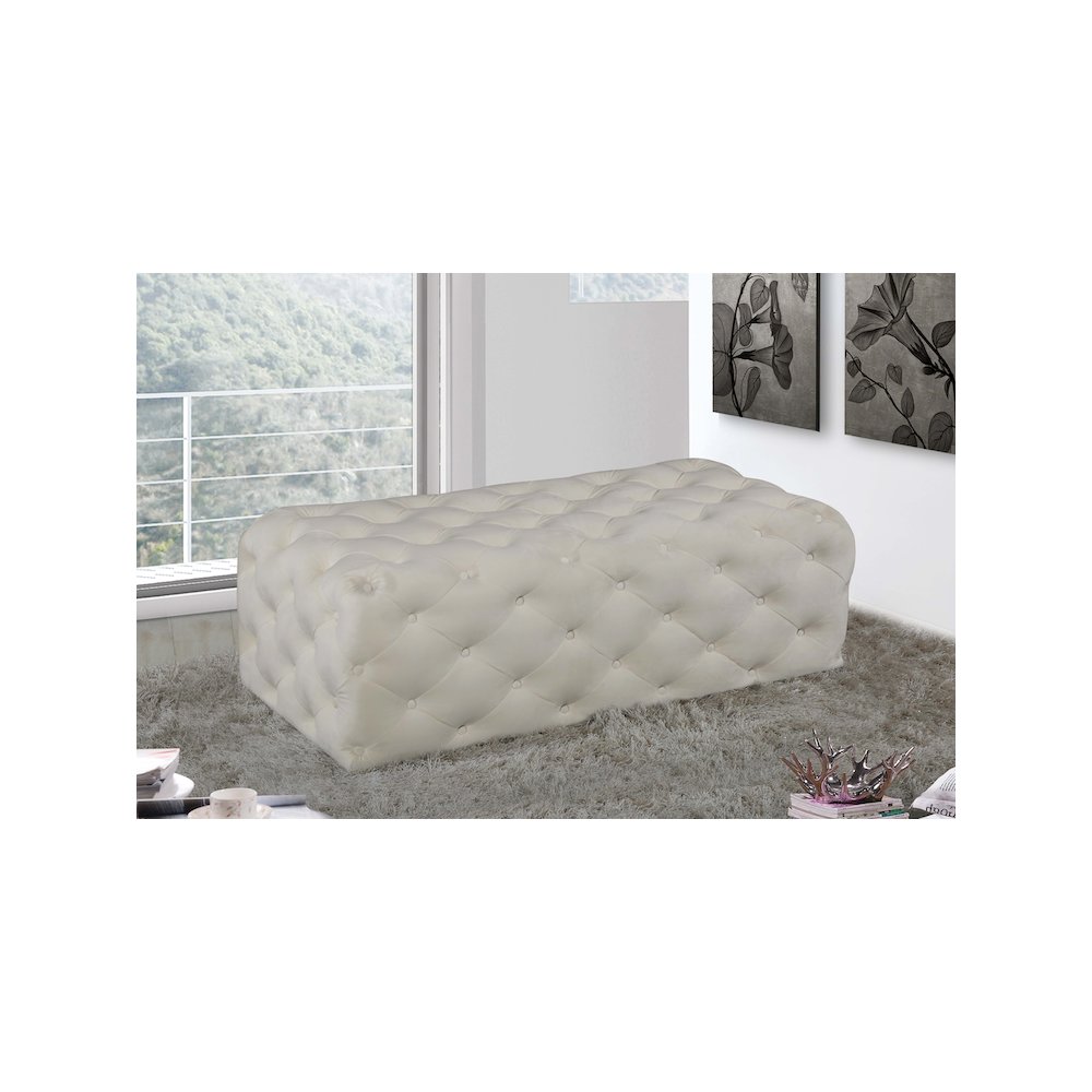 Casey Cream Velvet Ottoman/Bench