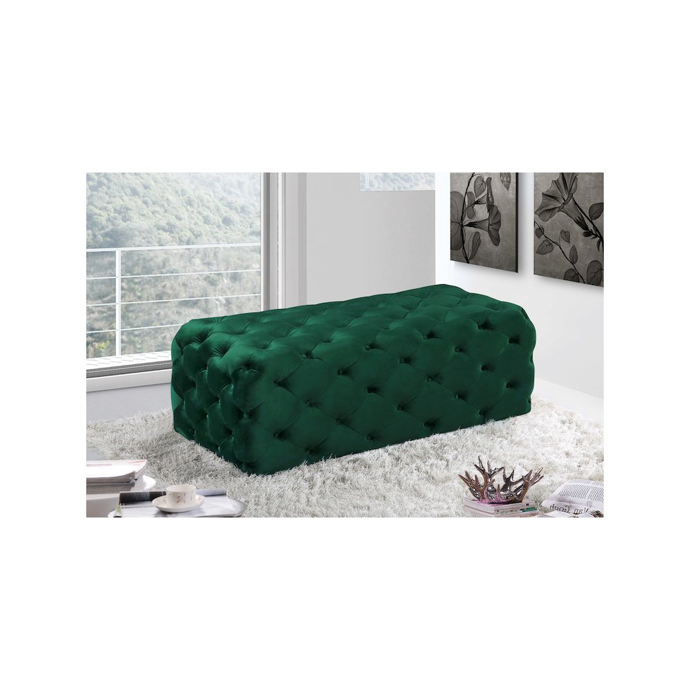 Casey Green Velvet Ottoman/Bench