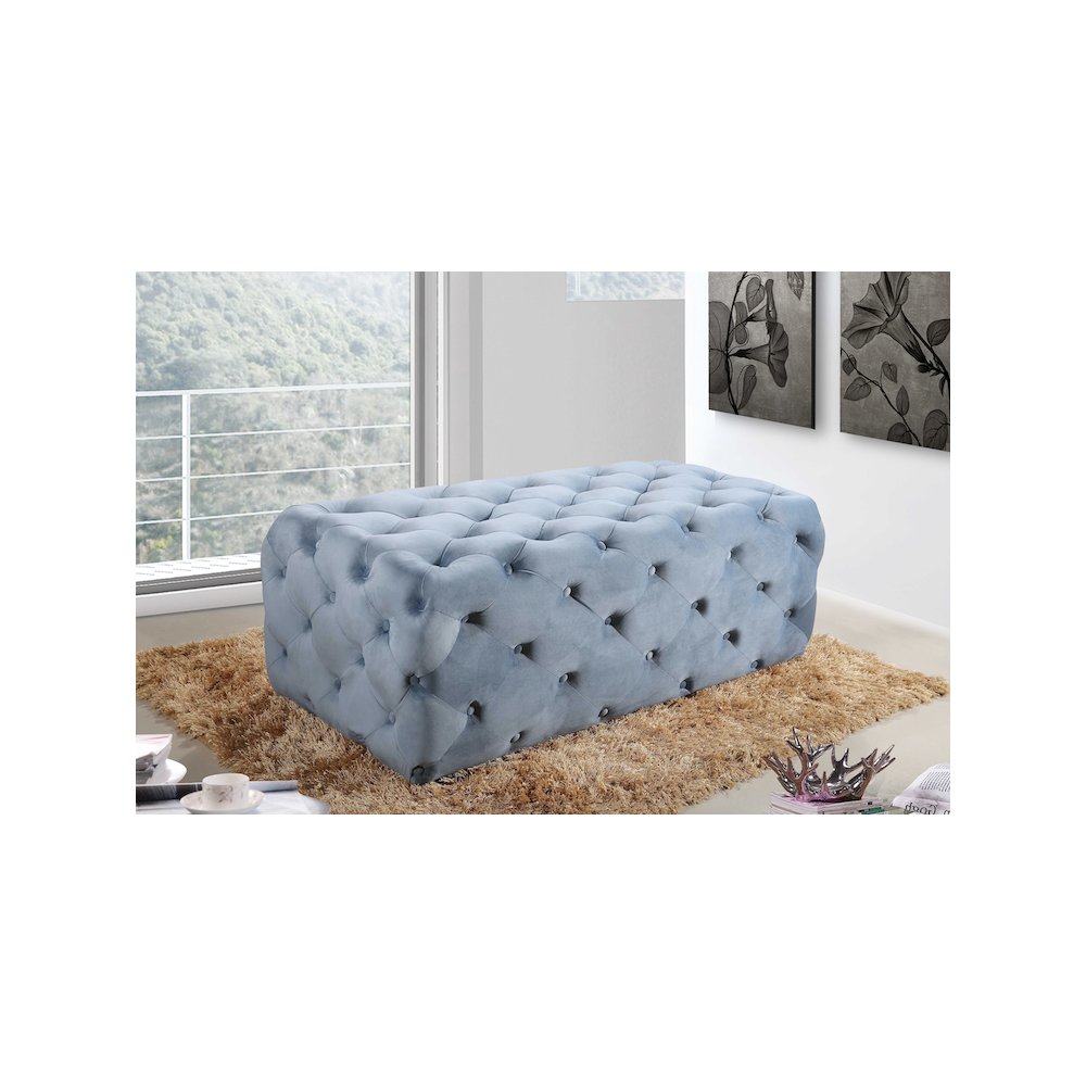 Casey Sky Blue Velvet Ottoman/Bench