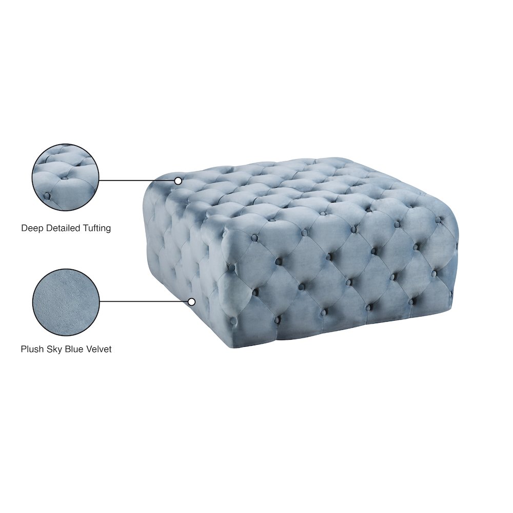 Ariel Sky Blue Velvet Ottoman/Bench
