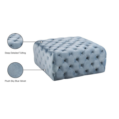 Ariel Sky Blue Velvet Ottoman/Bench