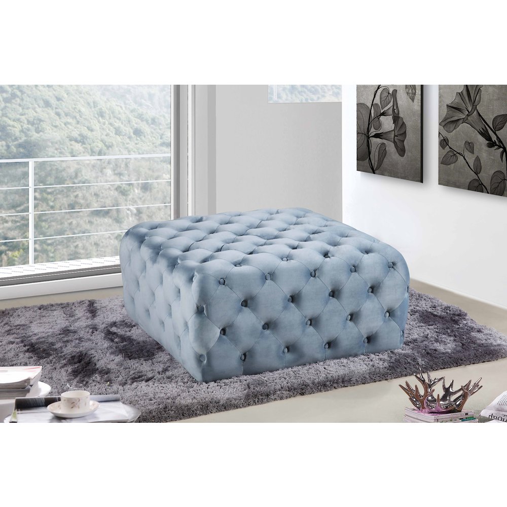 Ariel Sky Blue Velvet Ottoman/Bench