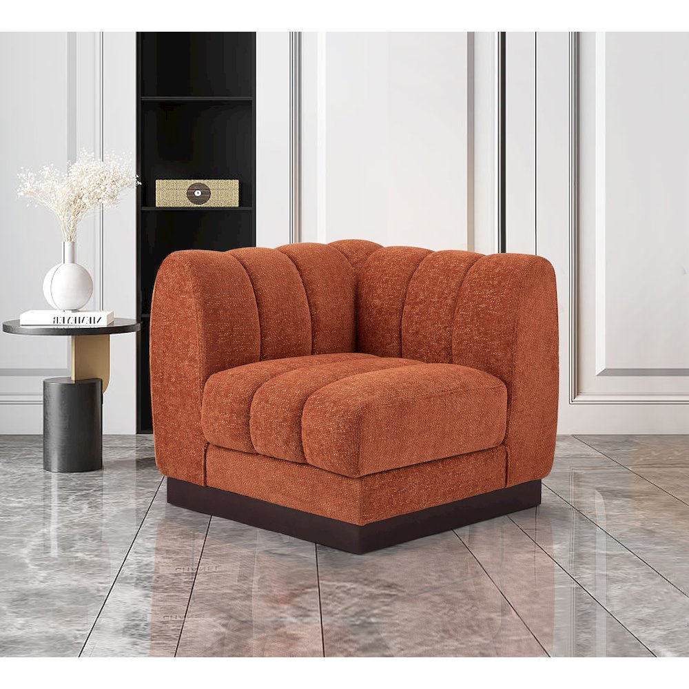 Quinn Cognac Chenille Fabric Corner Chair