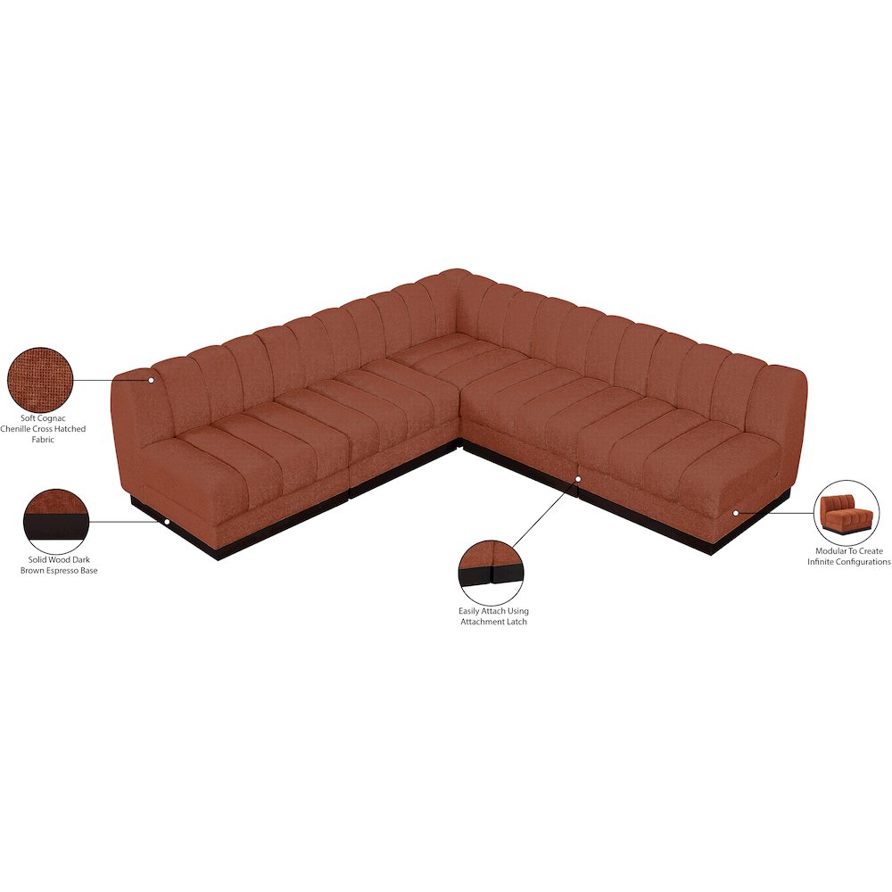 Quinn Cognac Chenille Fabric Modular Sectional