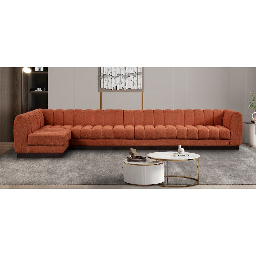 Quinn Cognac Chenille Fabric Modular Sectional