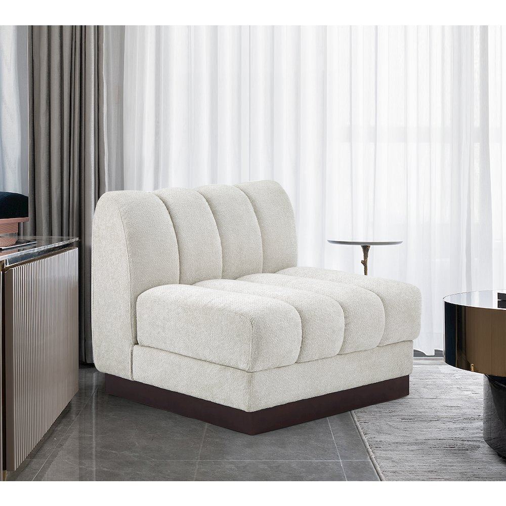Quinn Cream Chenille Fabric Armless Chair