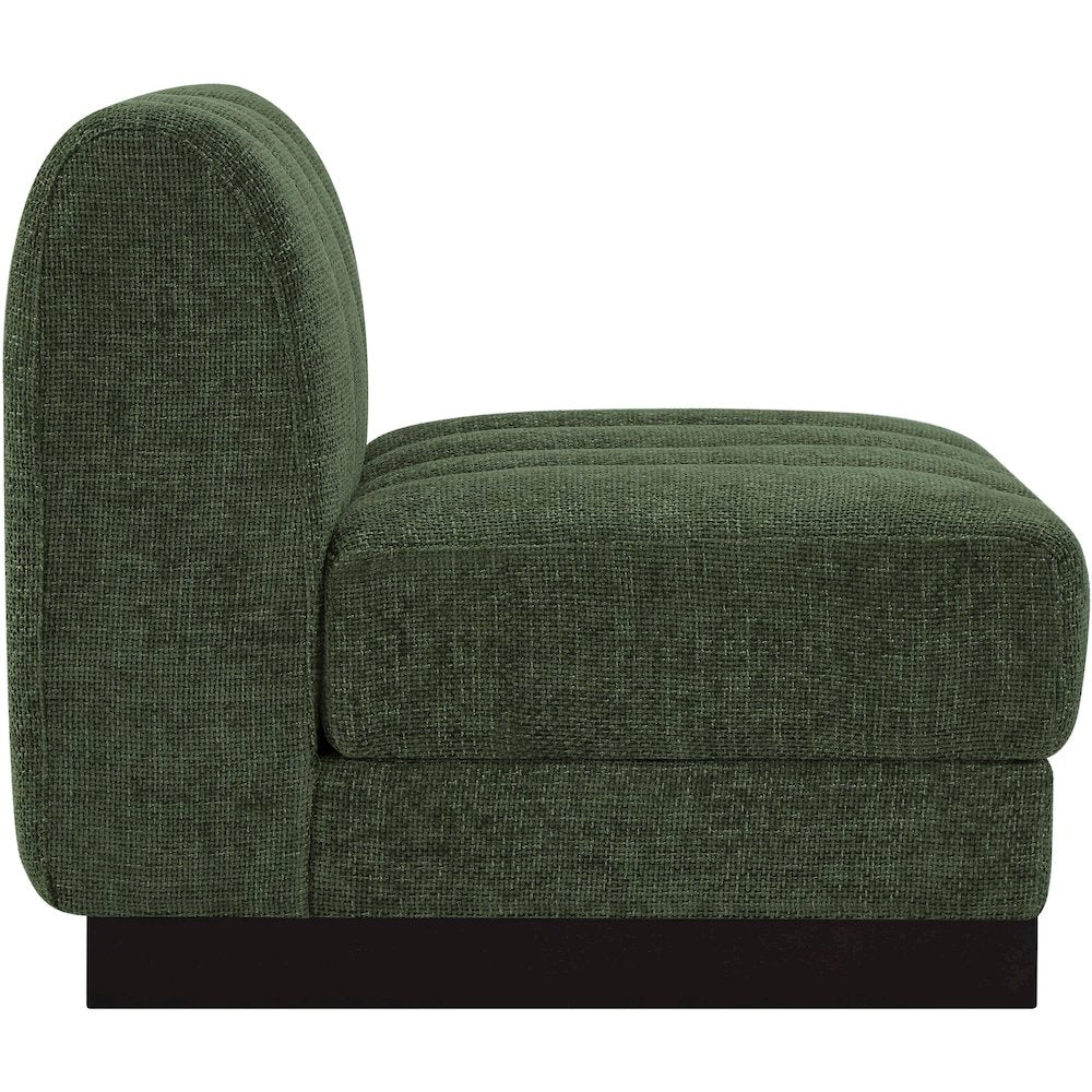 Quinn Green Chenille Fabric Armless Chair