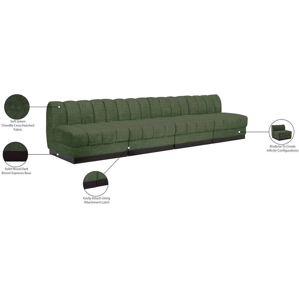 Quinn Green Chenille Fabric Modular Sofa
