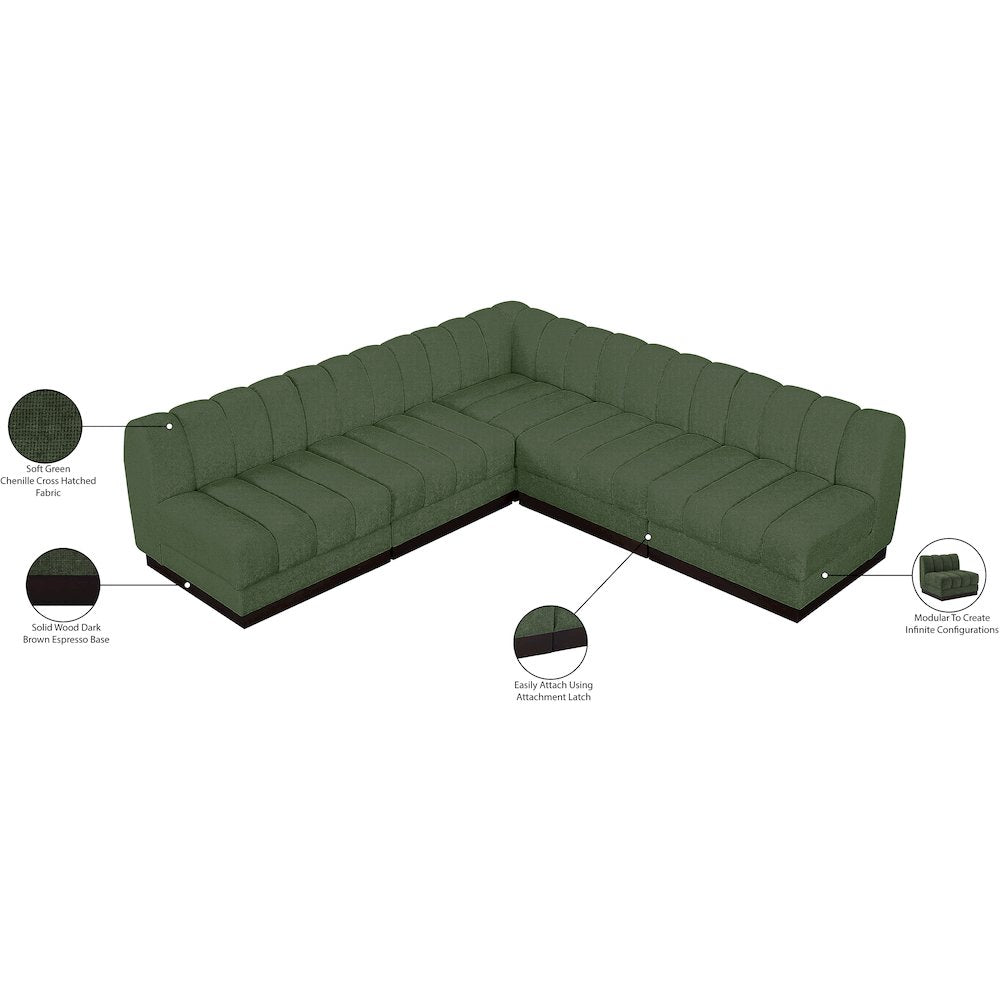 Quinn Green Chenille Fabric Modular Sectional