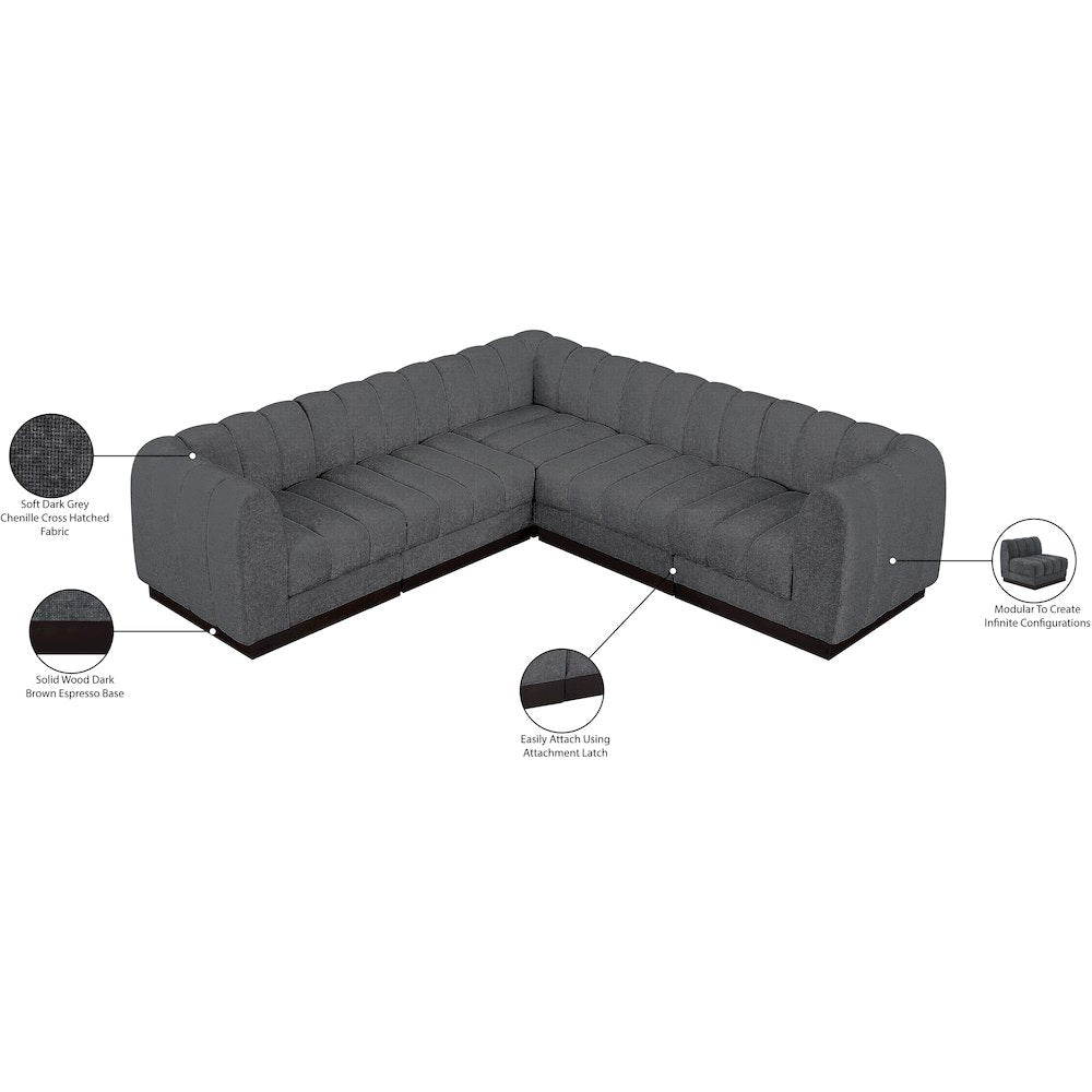 Quinn Grey Chenille Fabric Modular Sectional
