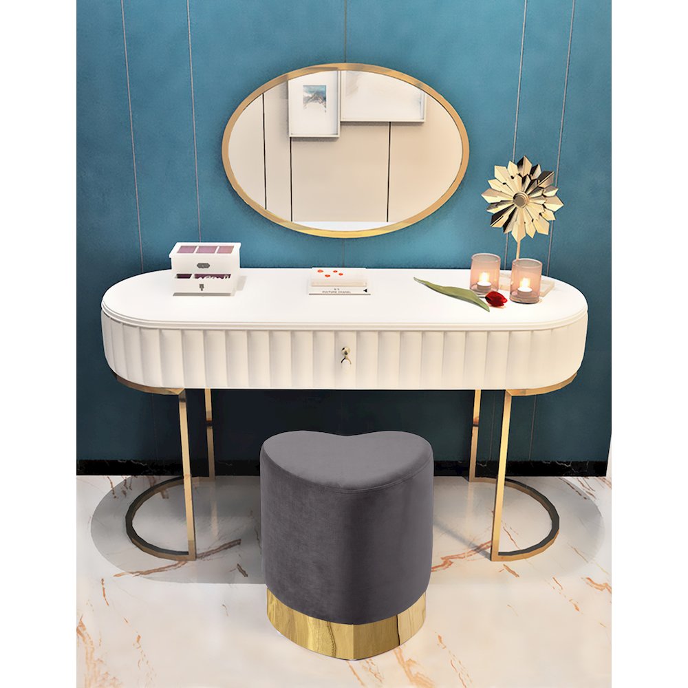 Heart Grey Velvet Ottoman/Stool