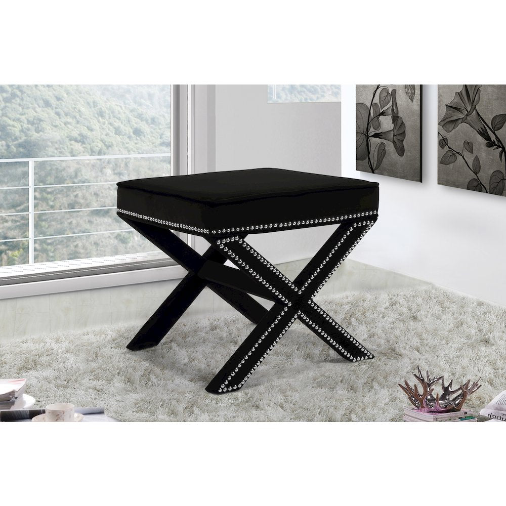 Nixon Black Velvet Ottoman/Bench