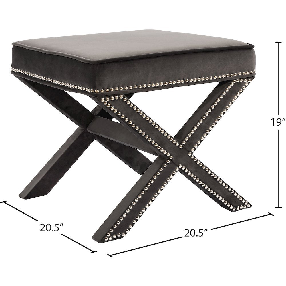 Nixon Grey Velvet Ottoman/Bench