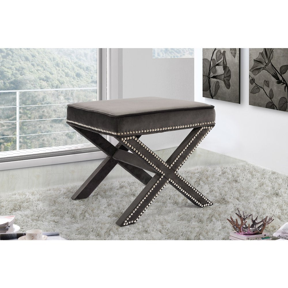 Nixon Grey Velvet Ottoman/Bench