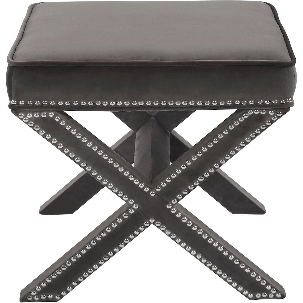 Nixon Grey Velvet Ottoman/Bench