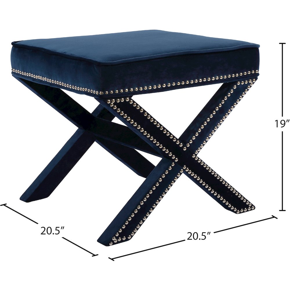 Nixon Navy Velvet Ottoman/Bench