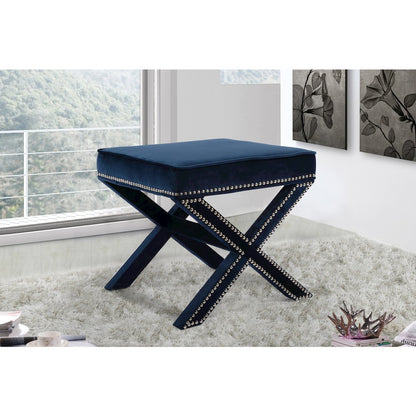 Nixon Navy Velvet Ottoman/Bench