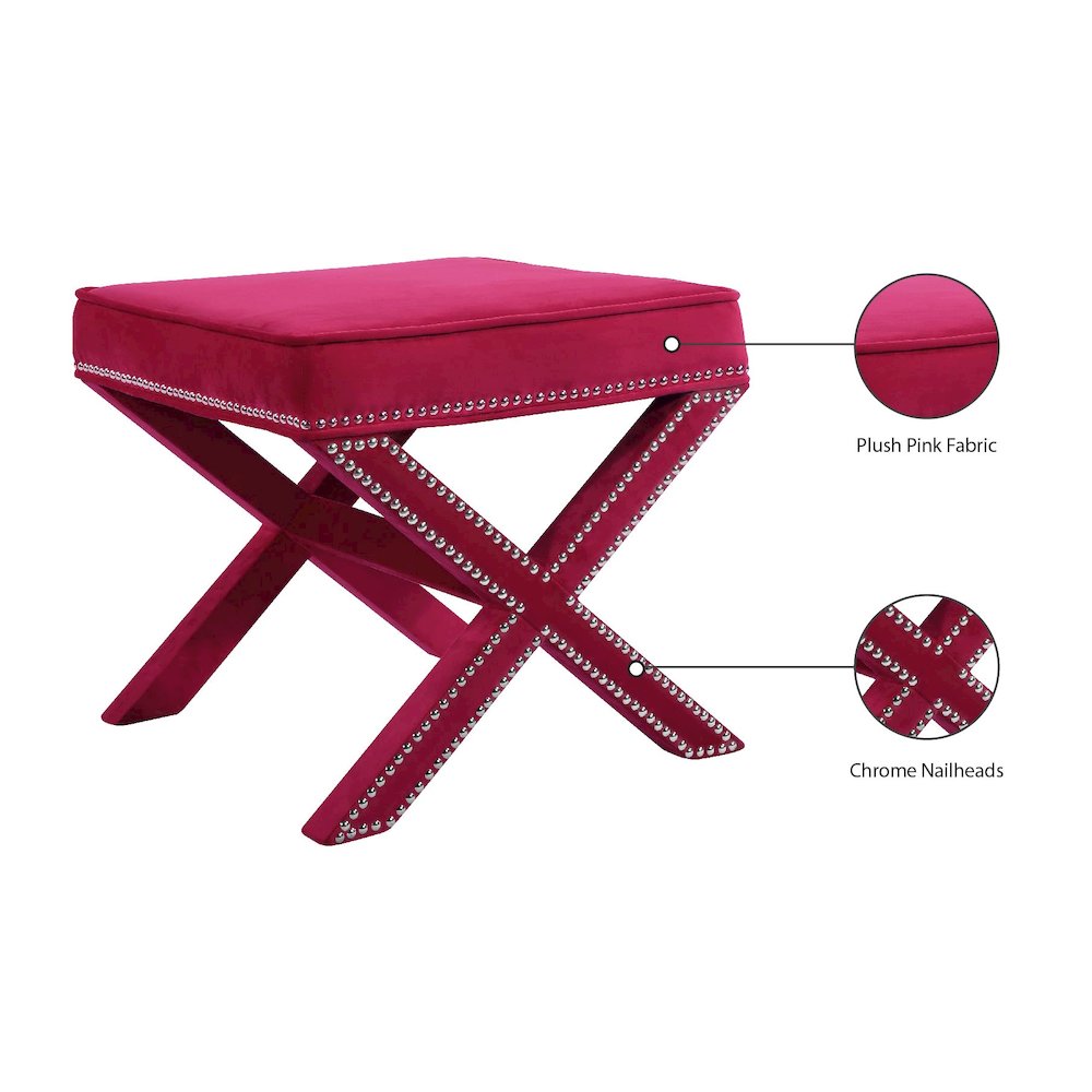 Nixon Pink Velvet Ottoman/Bench
