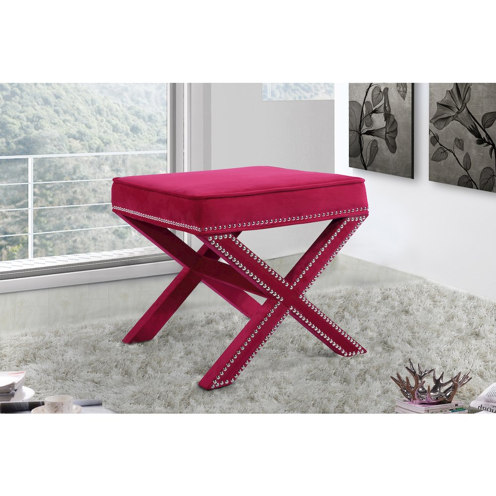 Nixon Pink Velvet Ottoman/Bench
