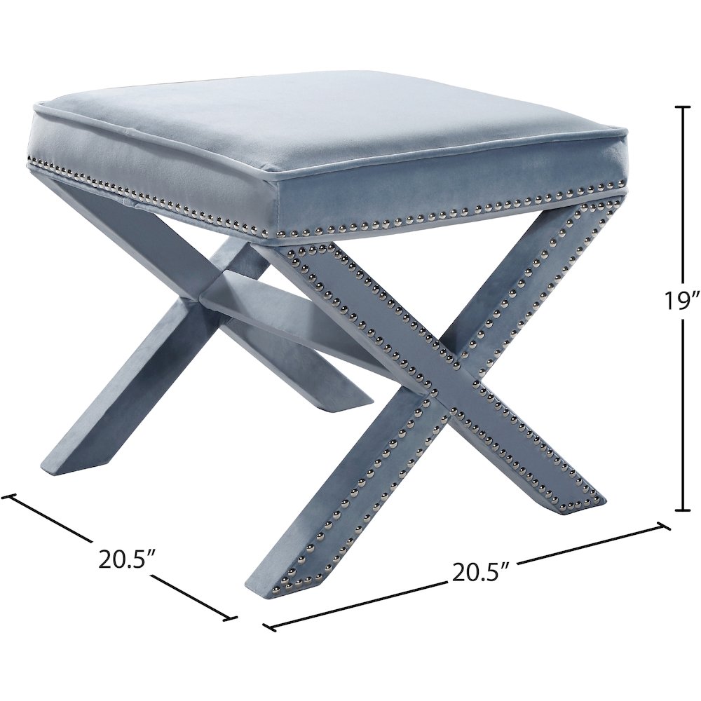 Nixon Sky Blue Velvet Ottoman/Bench