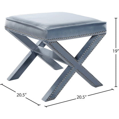 Nixon Sky Blue Velvet Ottoman/Bench
