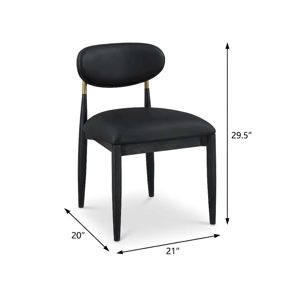 Black Vegan Leather Dining Side Chair Armless Ash Wood Legs Set of 2