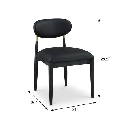 Black Vegan Leather Dining Side Chair Armless Ash Wood Legs Set of 2