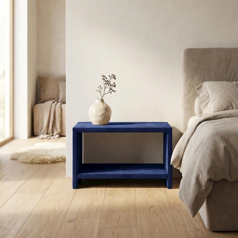 Navy Velvet Night Stand with Contemporary Style and Cozy Feel