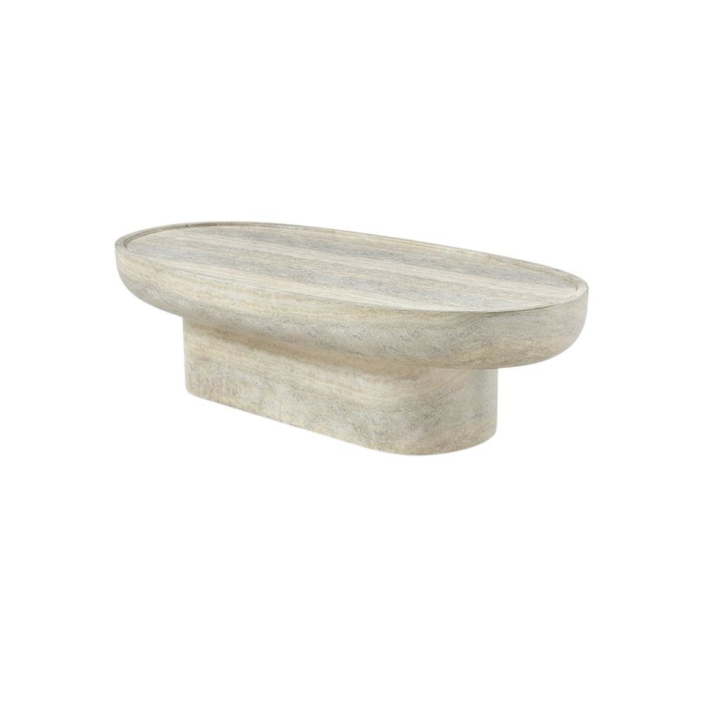 Concrete Indoor/Outdoor Coffee Table with Travertine Finish and Art Deco Style