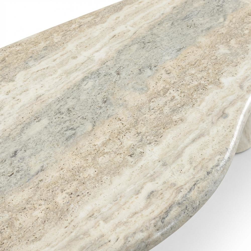 Contemporary Travertine Finish Concrete Coffee Table with Art Deco Style