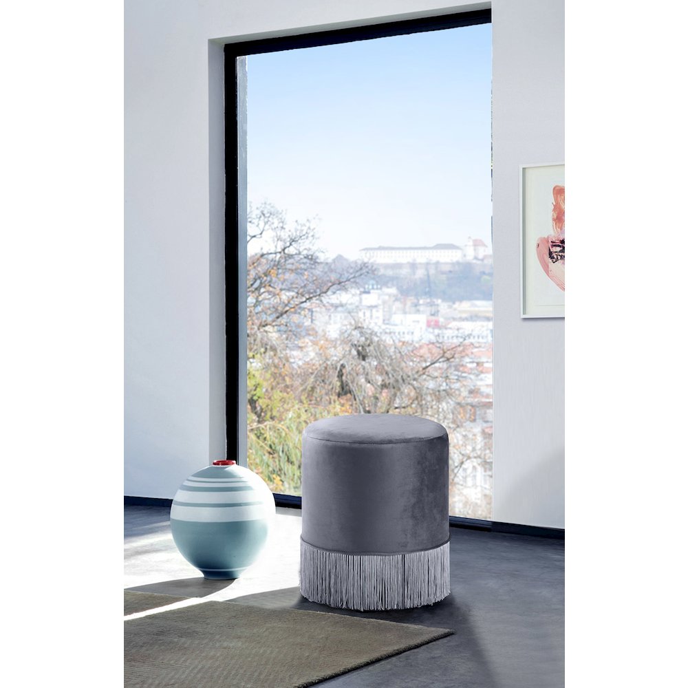 Teddy Grey Velvet Ottoman/Stool