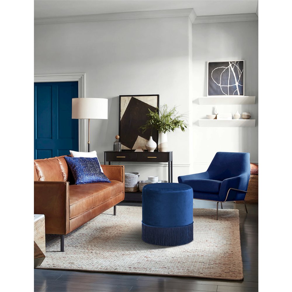 Teddy Navy Velvet Ottoman/Stool