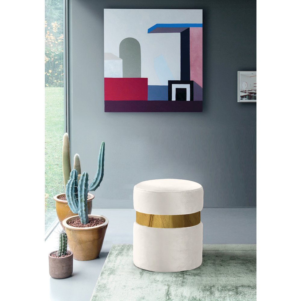Hailey Cream Velvet Ottoman/Stool