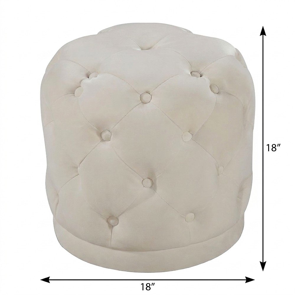 Velvet Upholstered Ottoman Stool with Foam Seat, Tufted Foot Rest, Cream Velvet