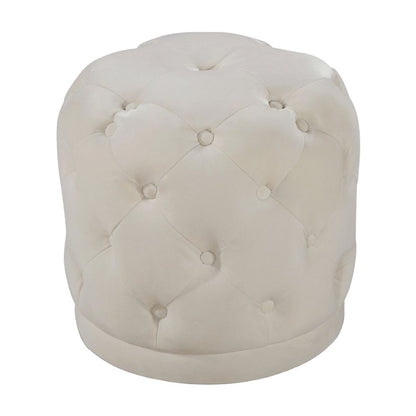 Velvet Upholstered Ottoman Stool with Foam Seat, Tufted Foot Rest, Cream Velvet