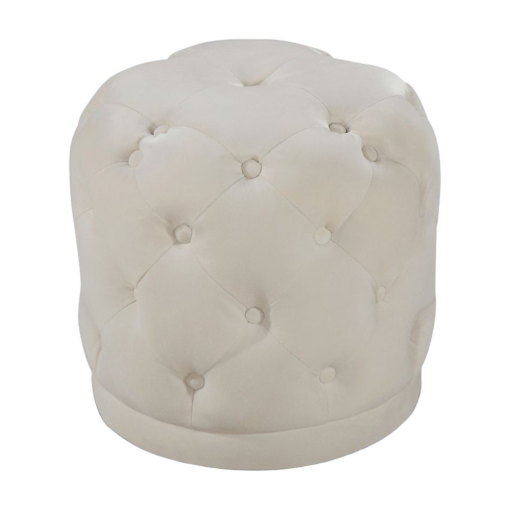 Velvet Upholstered Ottoman Stool with Foam Seat, Tufted Foot Rest, Cream Velvet