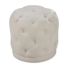 Velvet Upholstered Ottoman Stool with Foam Seat, Tufted Foot Rest, Cream Velvet