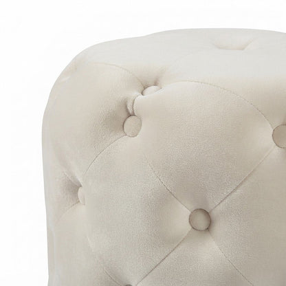 Velvet Upholstered Ottoman Stool with Foam Seat, Tufted Foot Rest, Cream Velvet
