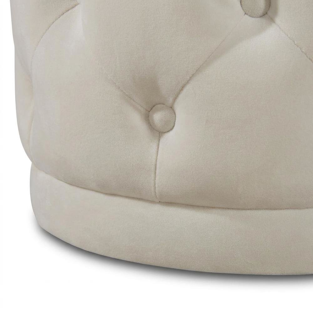 Velvet Upholstered Ottoman Stool with Foam Seat, Tufted Foot Rest, Cream Velvet