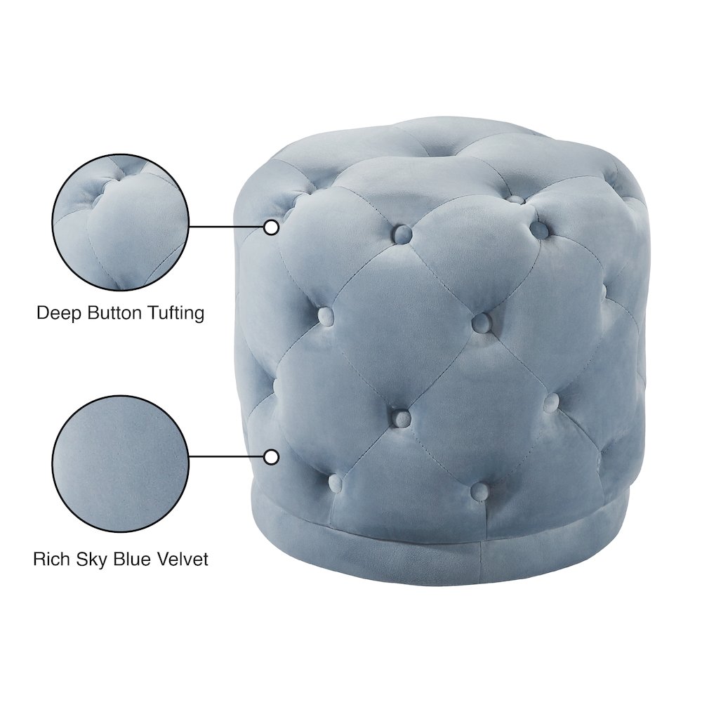 Harper Sky Blue Velvet Ottoman/Stool