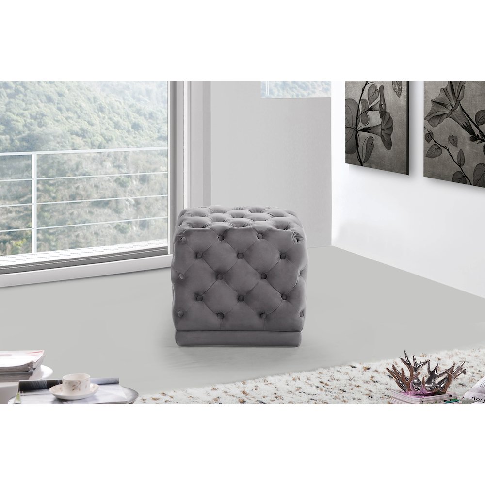 Stella Grey Velvet Ottoman/Stool