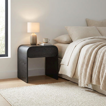 Black Oak Nightstand with Brushed Oak Finish and Mid Century Style
