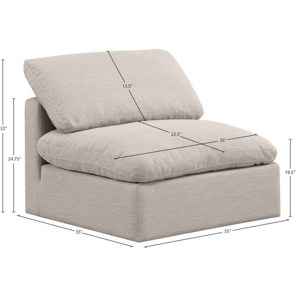 Indulge Beige Linen Textured Fabric Armless Chair