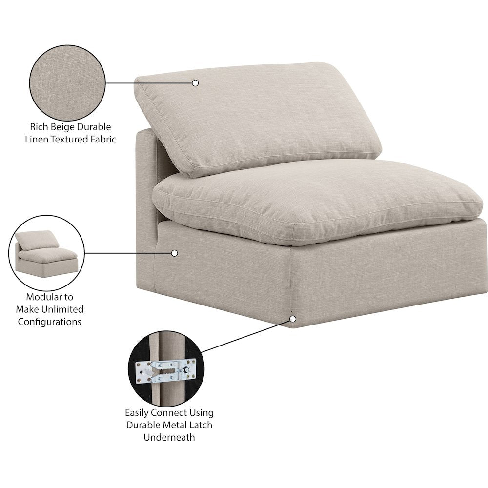 Indulge Beige Linen Textured Fabric Armless Chair