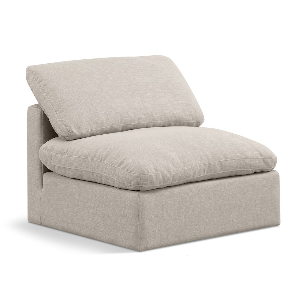 Indulge Beige Linen Textured Fabric Armless Chair