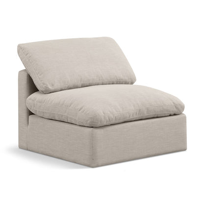 Indulge Beige Linen Textured Fabric Armless Chair