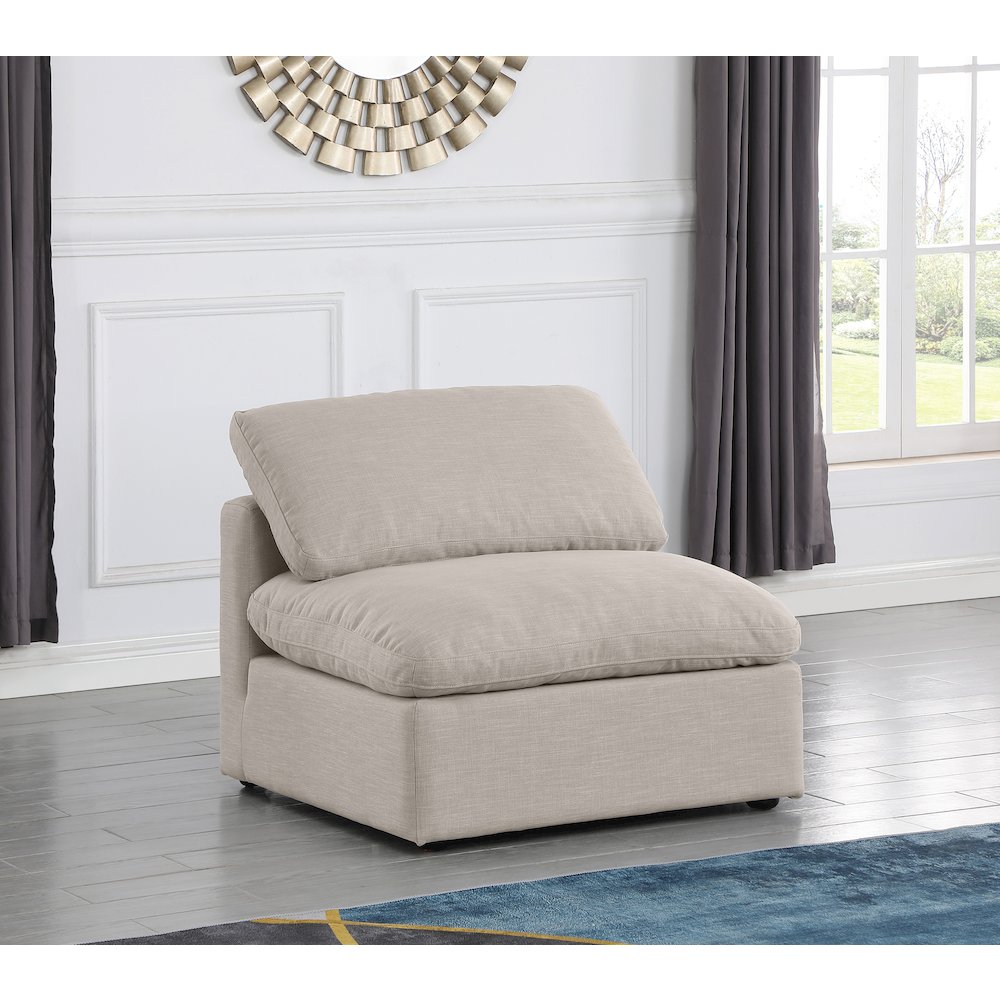 Indulge Beige Linen Textured Fabric Armless Chair
