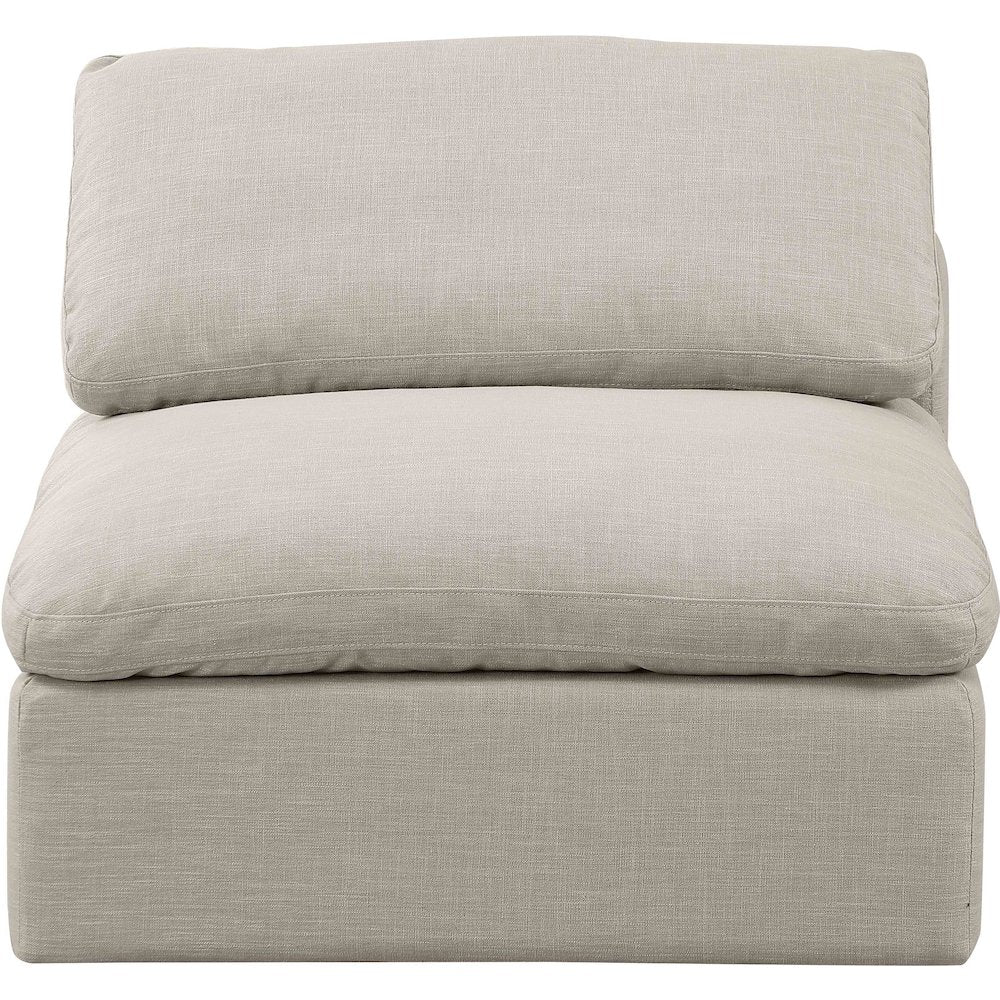 Indulge Beige Linen Textured Fabric Armless Chair